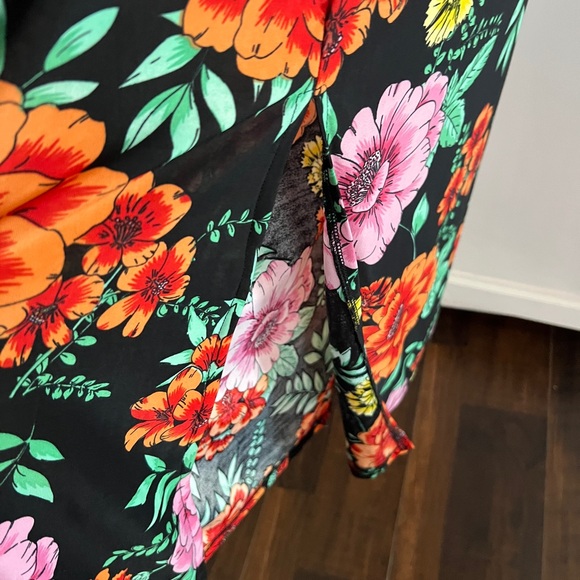 Bebe Black Floral Dress with Green and Orange Accents - Picture 4 of 5